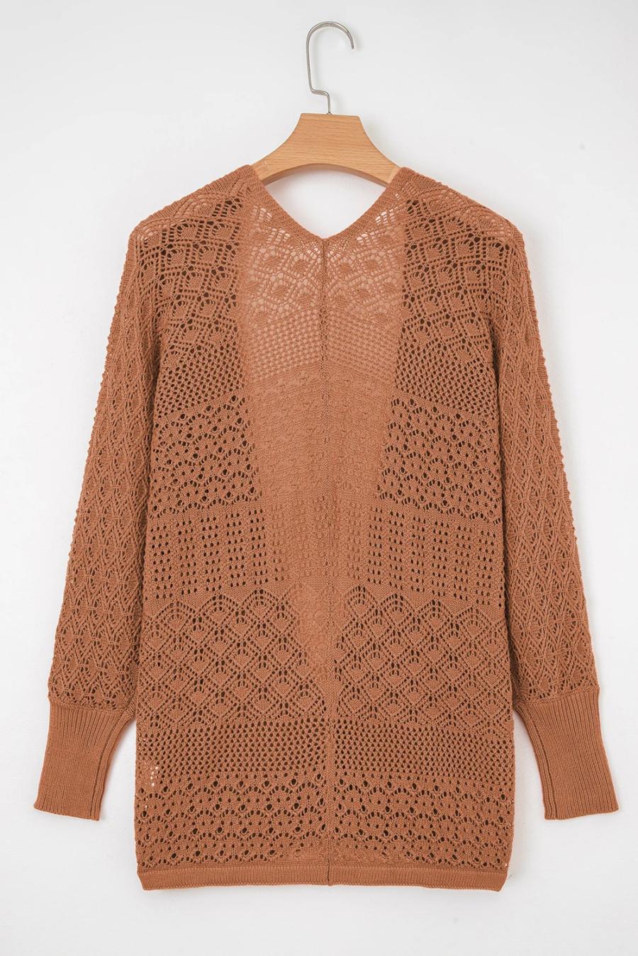 Mujer | Cárdigan Abierto De Punto Calado Con Patrón De Mezcla De Nudos De Secuoya