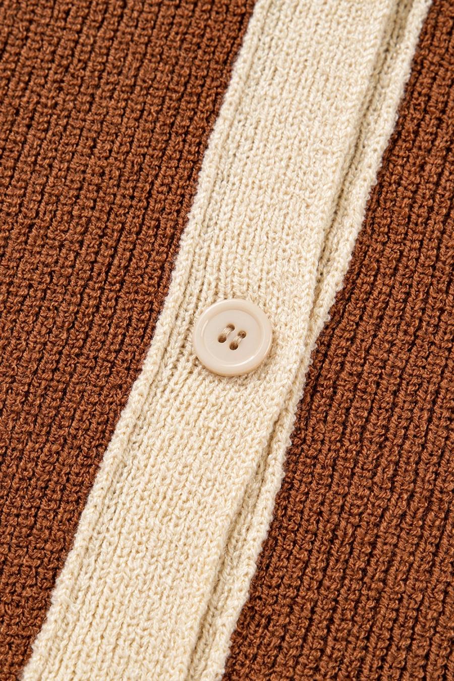 Mujer | Cárdigan De Punto Con Escote En V En Color Castaño En Contraste