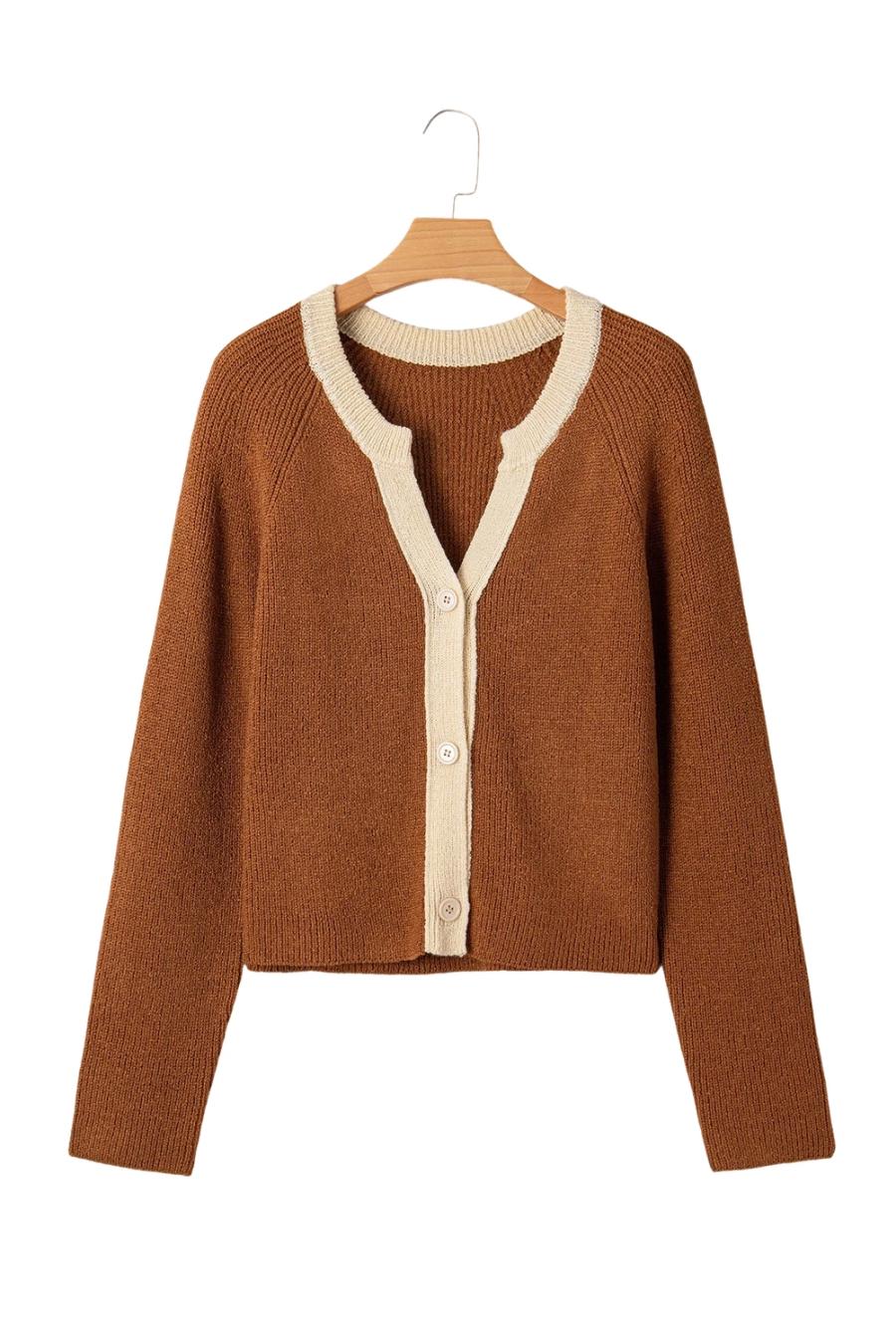 Mujer | Cárdigan De Punto Con Escote En V En Color Castaño En Contraste