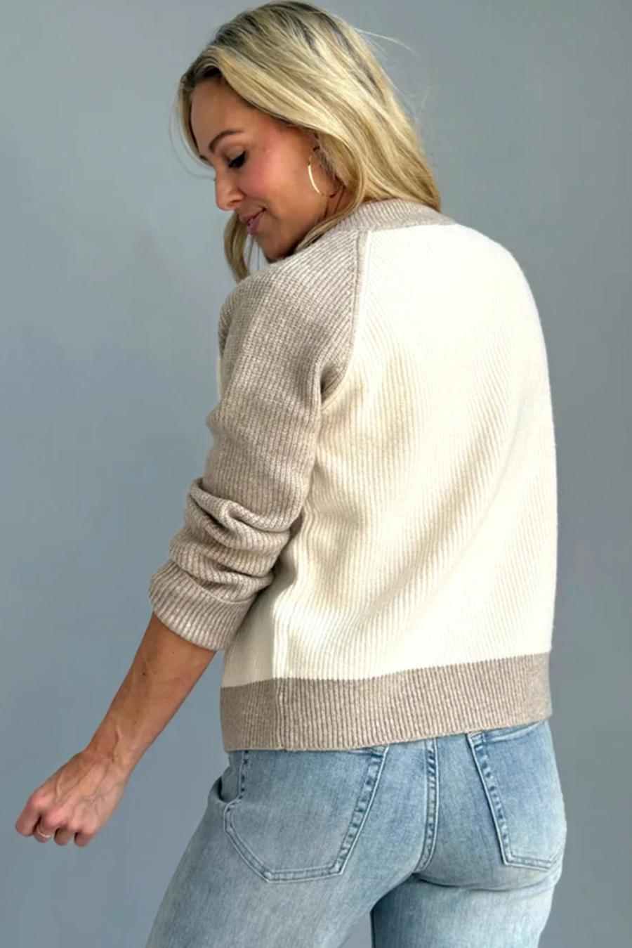 Mujer | Cárdigan Informal Con Botones En La Parte Delantera Y Bloques De Color Blanco