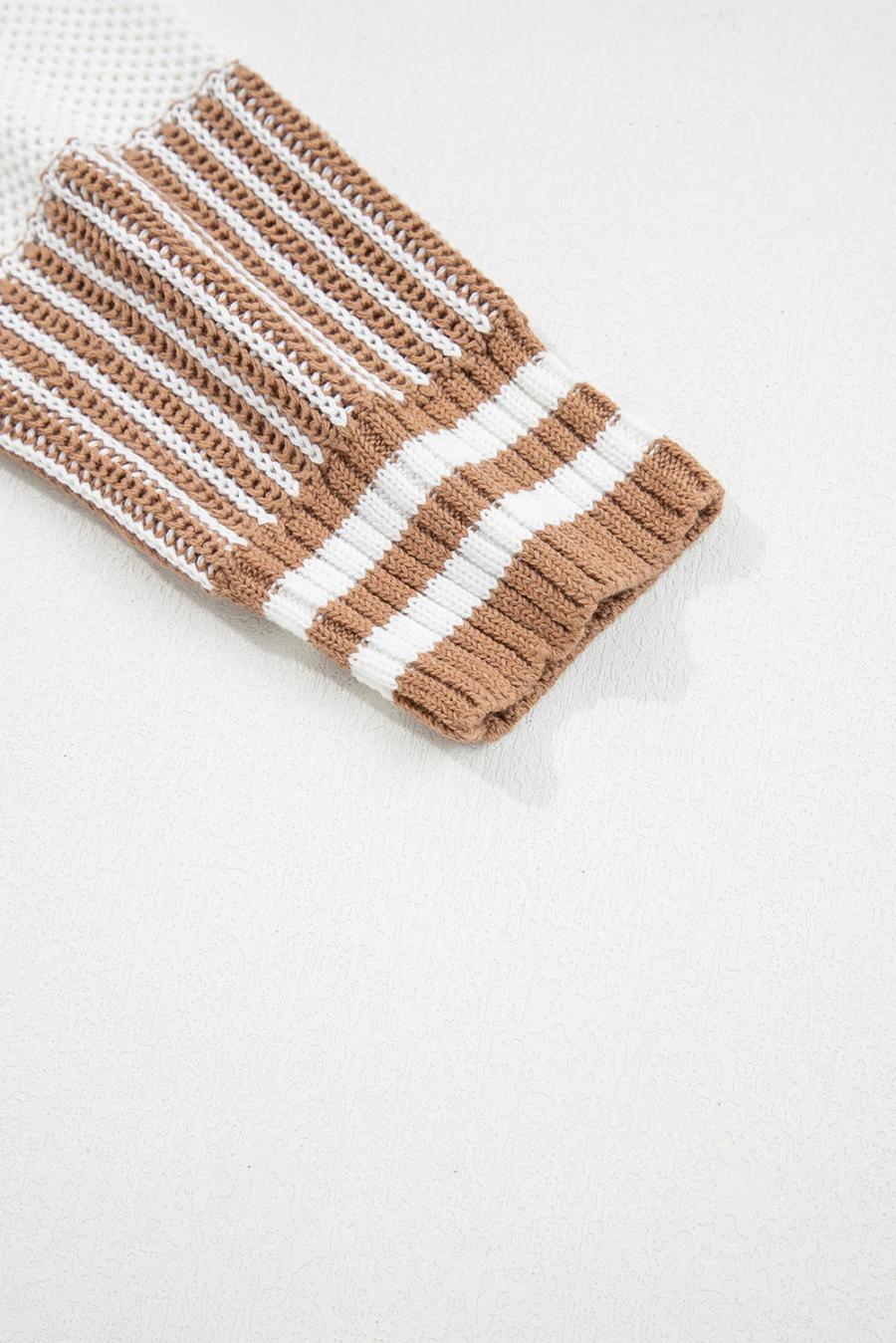 Mujer | Suéter Caqui De Dos Tonos Con Rayas Y Patchwork Y Hombros Caídos