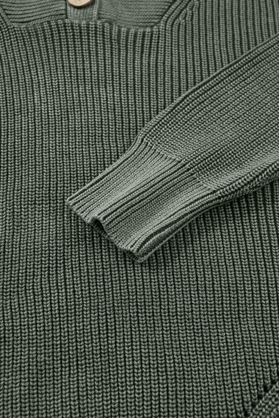 Mujer | Suéter Con Capucha Y Cordón De Punto Acanalado Con Lavado Mineral Verde Niebla