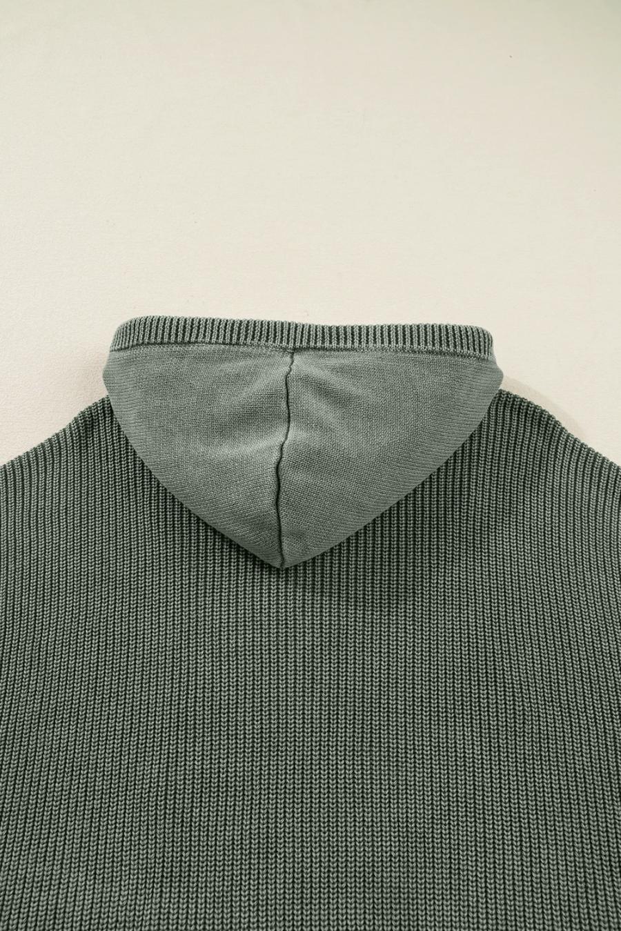 Mujer | Suéter Con Capucha Y Cordón De Punto Acanalado Con Lavado Mineral Verde Niebla