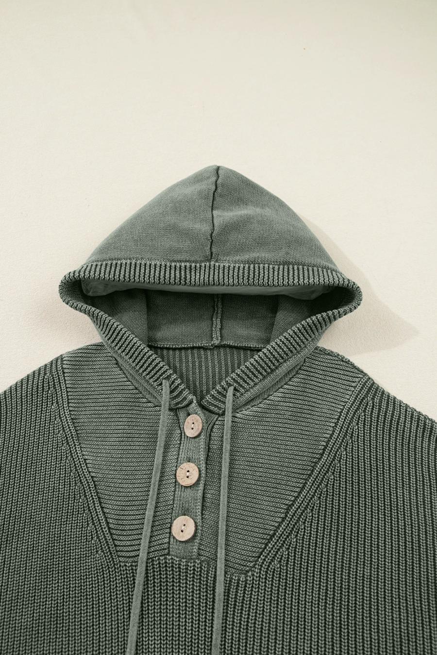 Mujer | Suéter Con Capucha Y Cordón De Punto Acanalado Con Lavado Mineral Verde Niebla