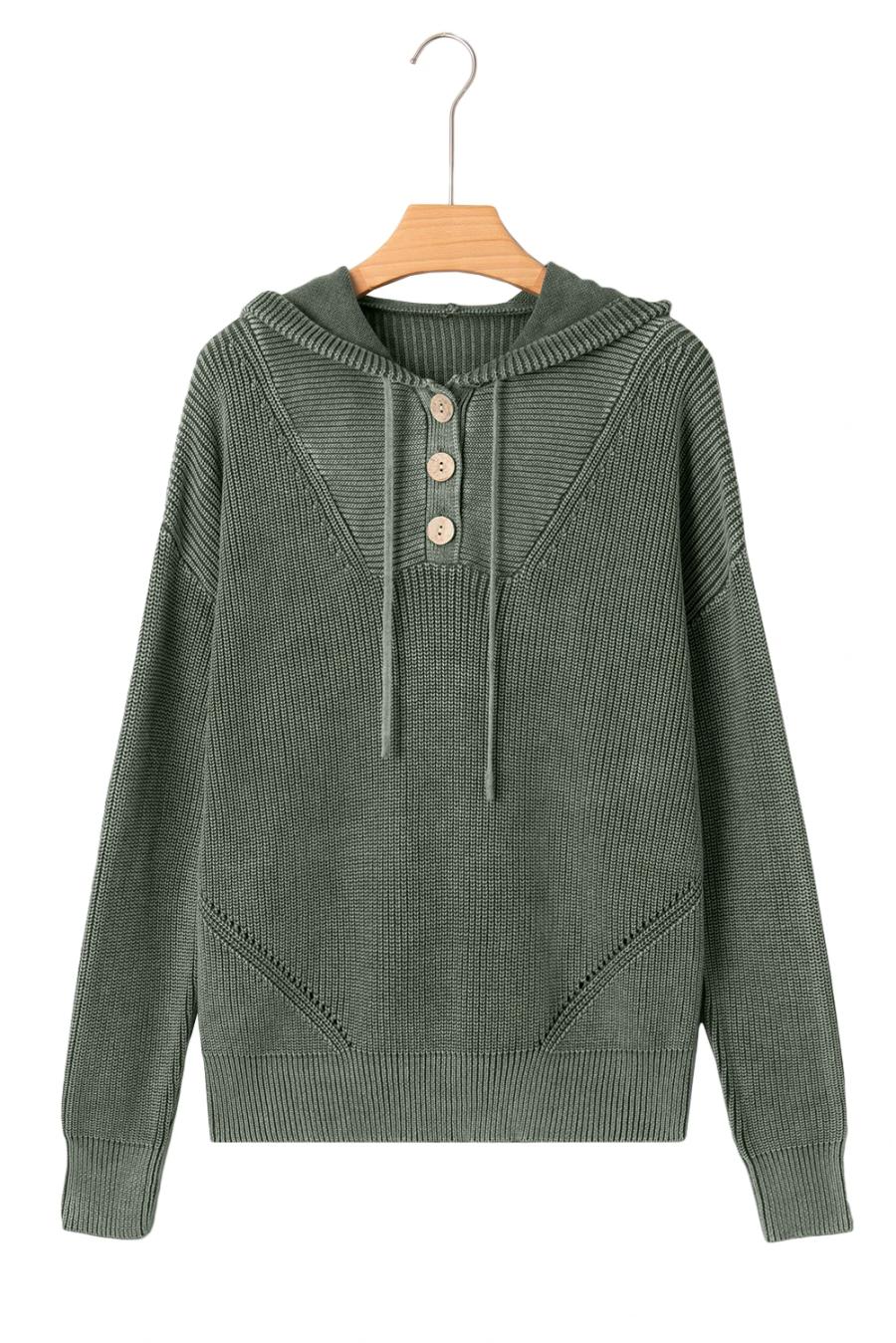 Mujer | Suéter Con Capucha Y Cordón De Punto Acanalado Con Lavado Mineral Verde Niebla