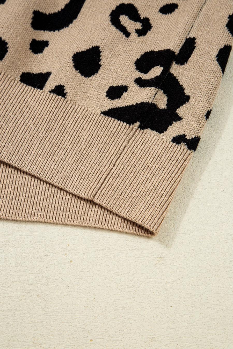 Mujer | Suéter Con Puños Abotonados, Ribete De Encaje Y Detalle Acanalado Con Estampado De Leopardo Marrón