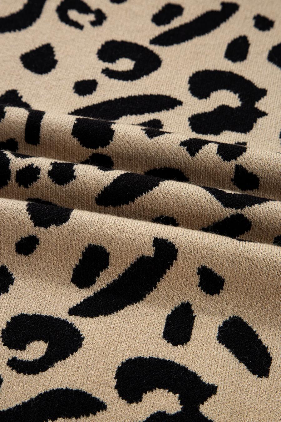 Mujer | Suéter Con Puños Abotonados, Ribete De Encaje Y Detalle Acanalado Con Estampado De Leopardo Marrón