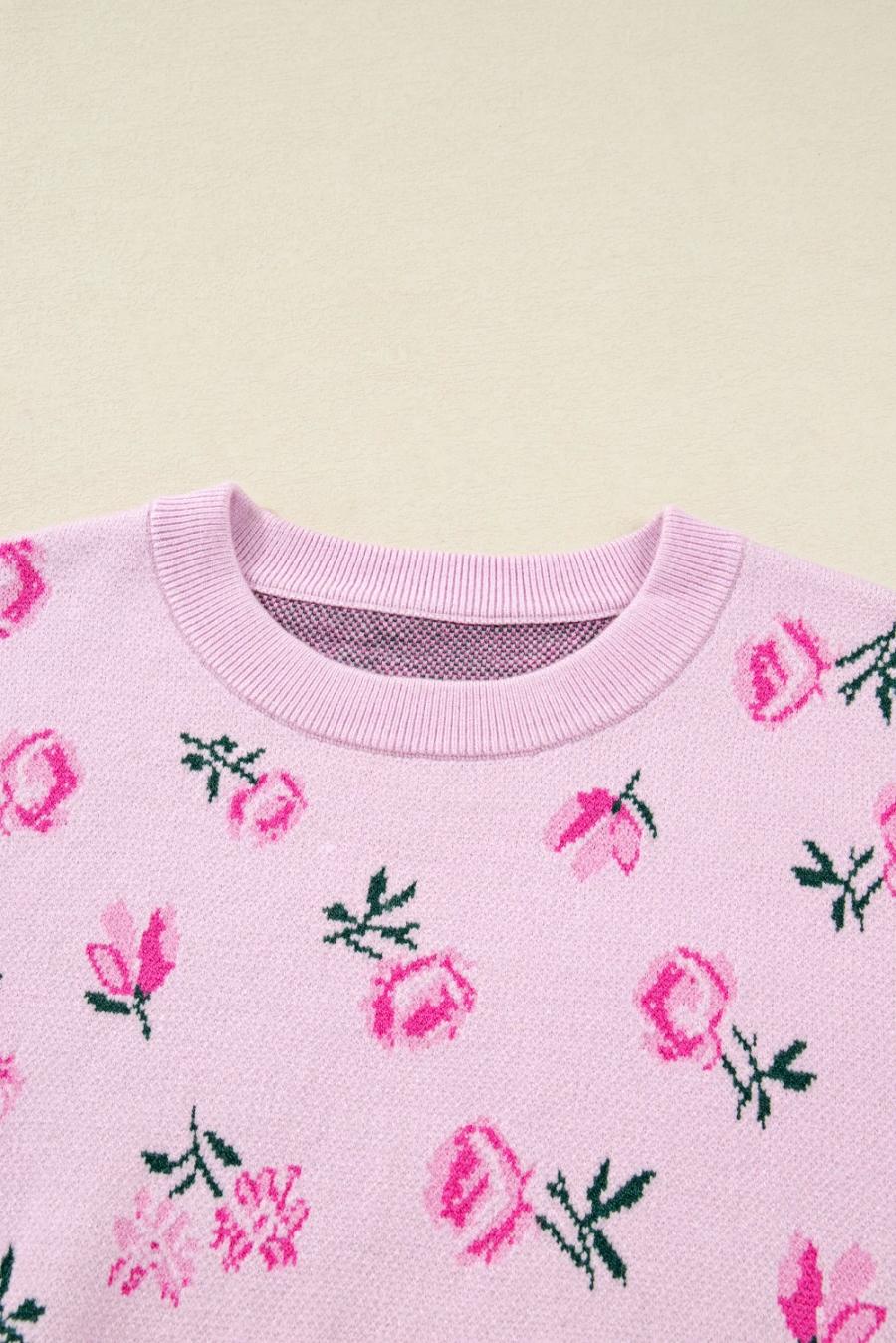 Mujer | Suéter Corto Con Hombros Caídos Y Estampado Floral Delicado