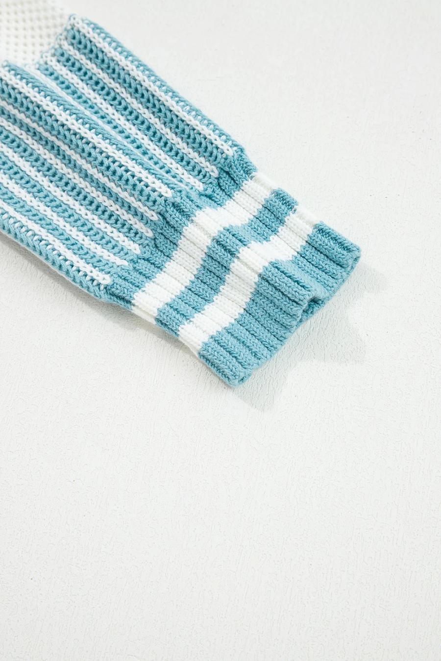 Mujer | Suéter De Patchwork Con Rayas De Dos Tonos En Azul Claro Y Hombros Caídos