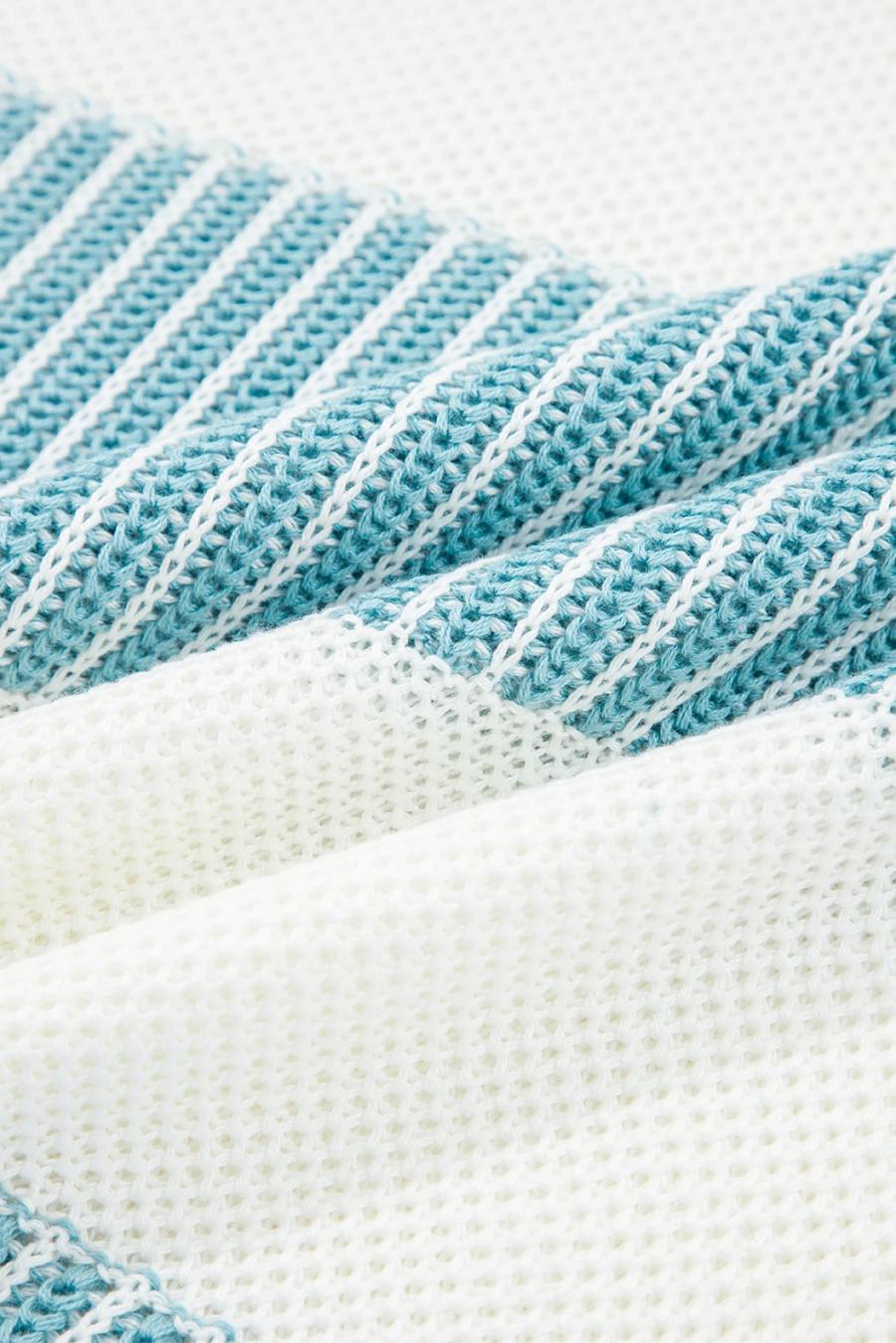 Mujer | Suéter De Patchwork Con Rayas De Dos Tonos En Azul Claro Y Hombros Caídos