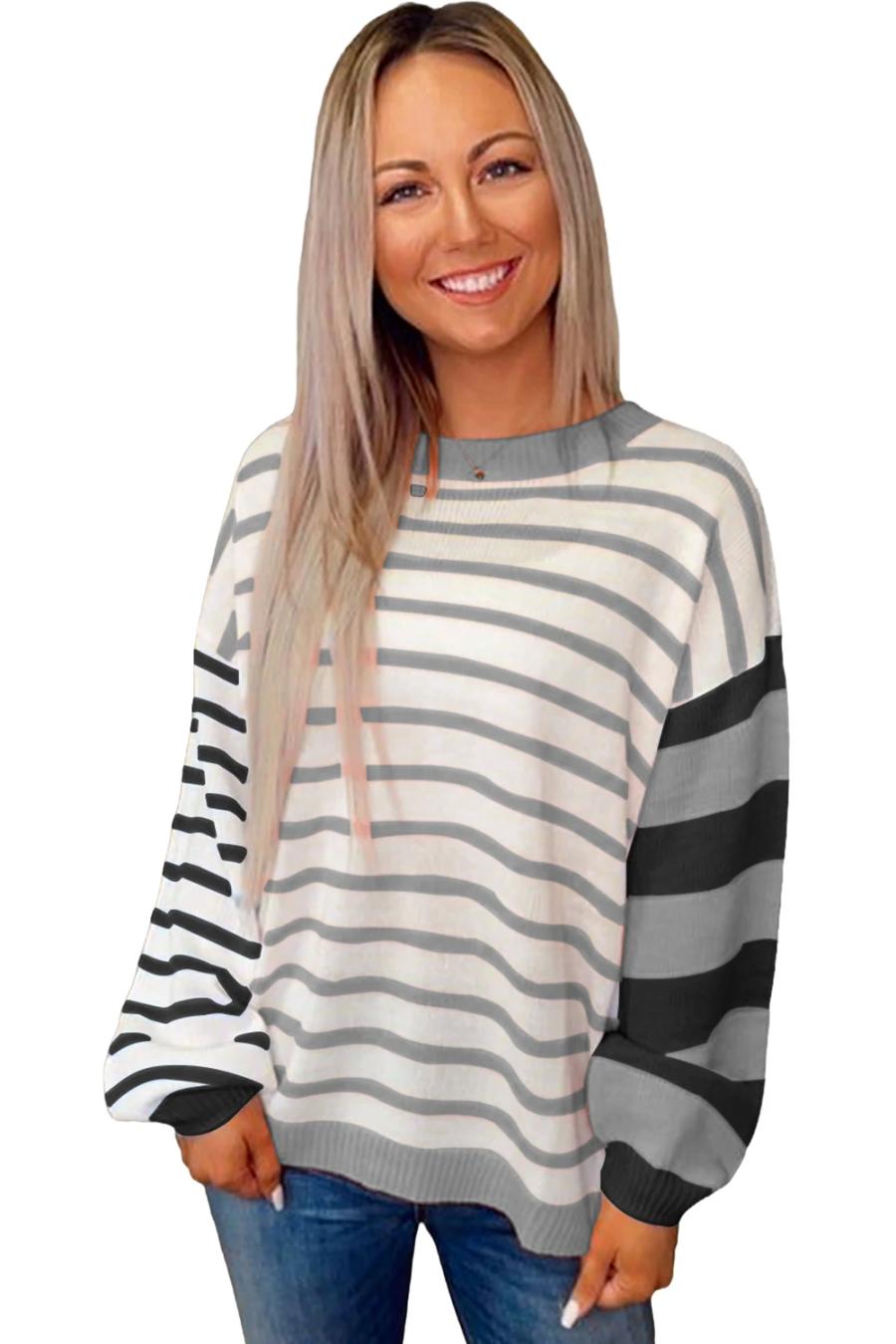 Mujer | Suéter Gris Con Rayas Y Bloques De Color