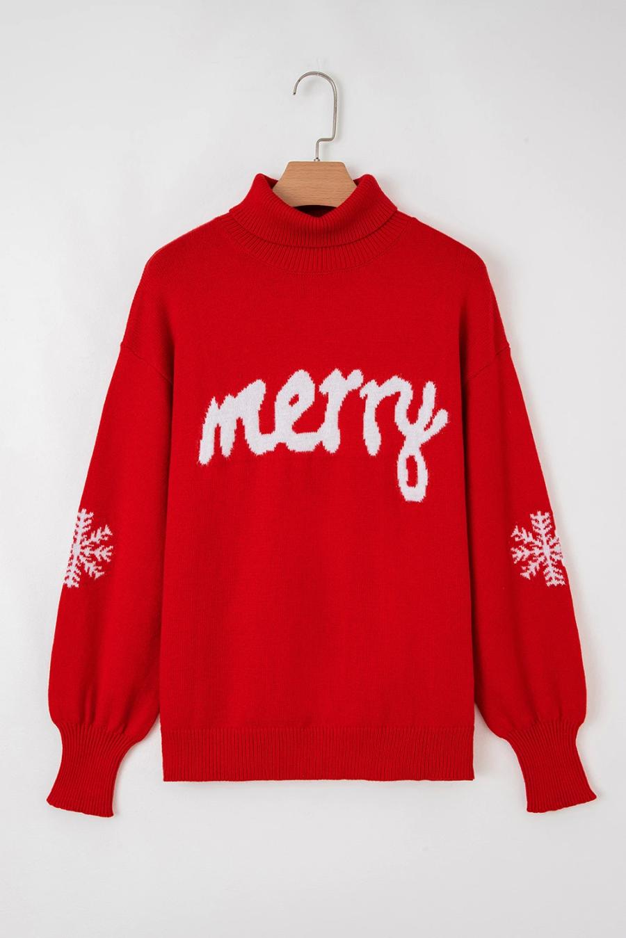 Mujer | Suéter Navideño De Cuello Alto Con Estampado De Copos De Nieve En Rojo Intenso