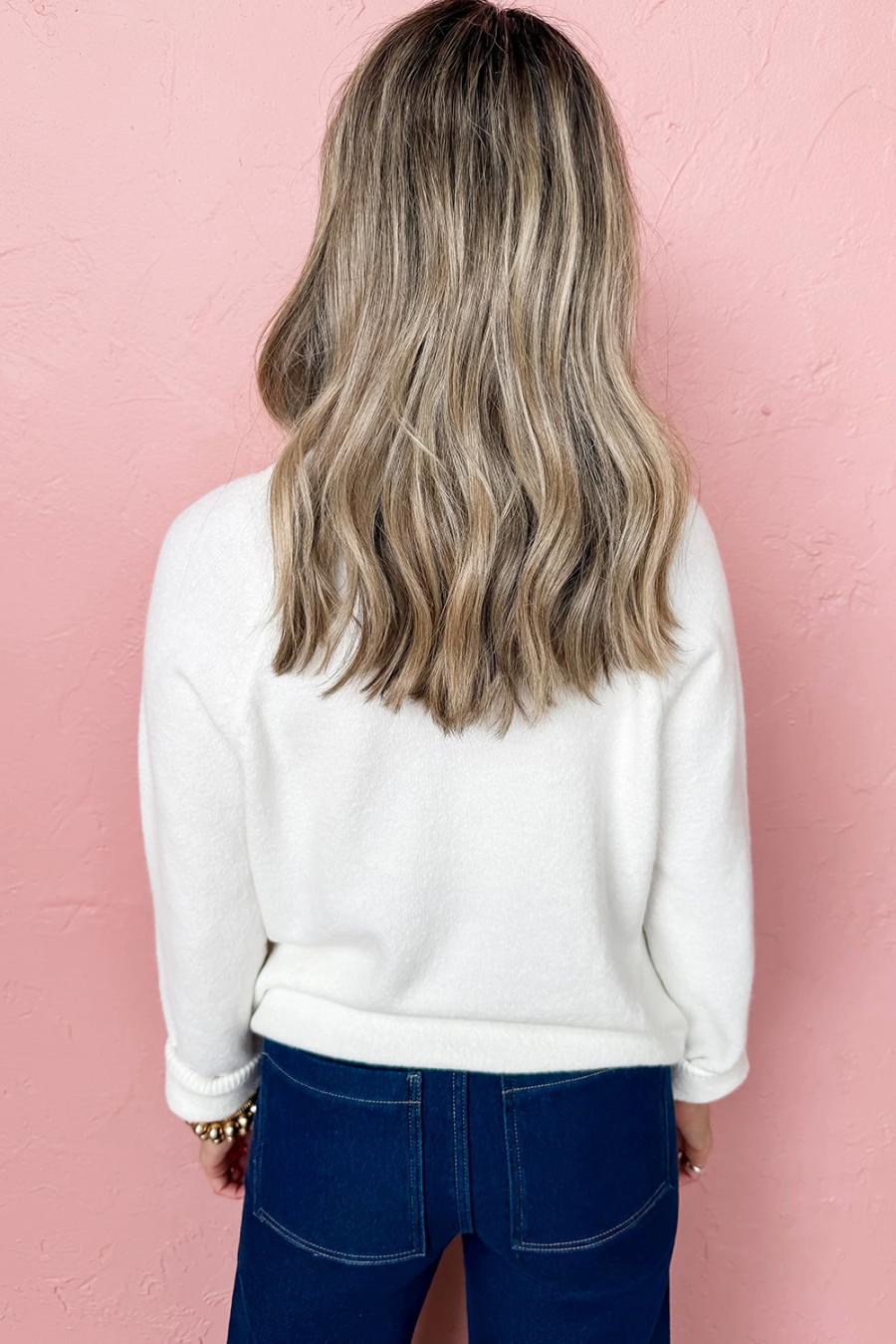 Mujer | Suéter Navideño De Manga Raglán Con Estampado De Letras Merry En Blanco