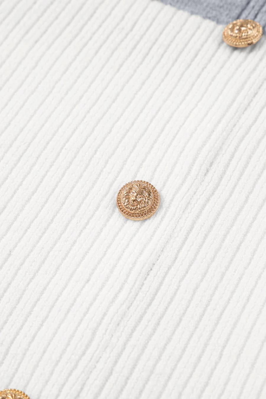 Mujer | Suéter Tipo Túnica Con Hombros Caídos, Detalle De Botones Y Canalé De Rayas Grises