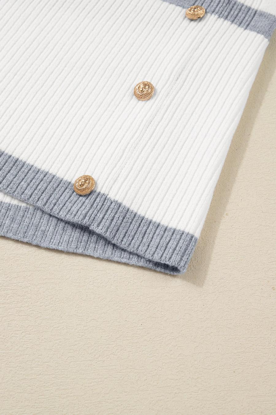 Mujer | Suéter Tipo Túnica Con Hombros Caídos, Detalle De Botones Y Canalé De Rayas Grises