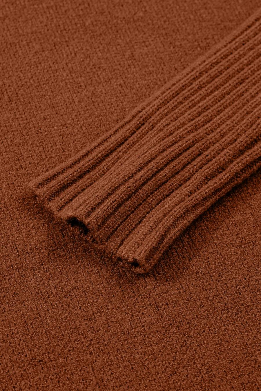 Mujer | Vestido Estilo Suéter Recto Con Cuello Alto, Bolsillos Delanteros Y Costura Central Acanalados En Color Castaño