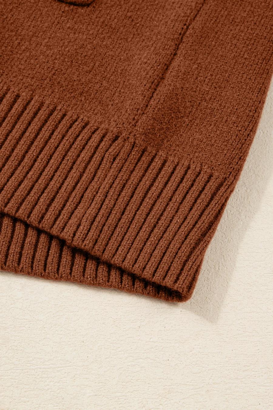 Mujer | Vestido Estilo Suéter Recto Con Cuello Alto, Bolsillos Delanteros Y Costura Central Acanalados En Color Castaño