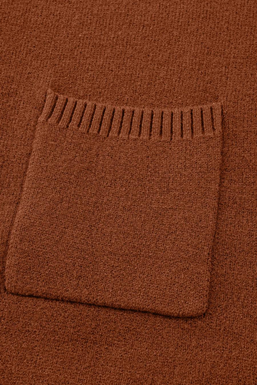 Mujer | Vestido Estilo Suéter Recto Con Cuello Alto, Bolsillos Delanteros Y Costura Central Acanalados En Color Castaño